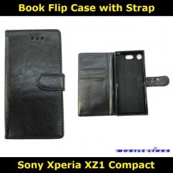 Book Flip Case with Strap For Sony Xperia XZ1 Compact G8441 Slim Fit Look